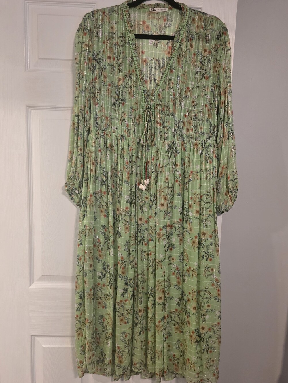 Zara Green Floral Boho Midi Dress